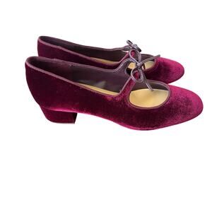 J. Crew Velvet bow tie–heeled Mary Janes in Vintage Burgundy Size 10